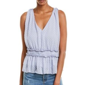 Bishop + Young Swiss Dot Ruffle Purple Tank